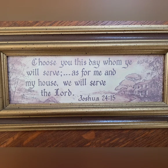 Inspirational Gold and Brown Framed Joshua 24:15 Verse - Picture 3 of 5